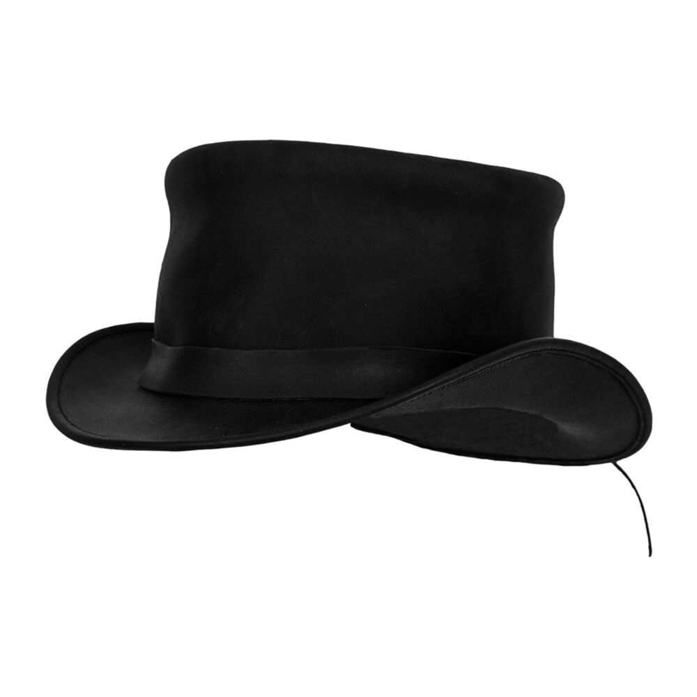 3329 Black Top Hat Fashion Gentleman Hat, Leather Deadman Top Man Cowboy